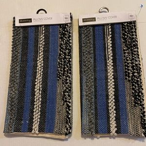 Two Hudson 43 Pillow Cover Fits an 18 Inch Blue Gray White Made In India